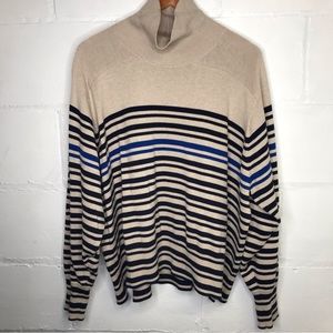 Rag & Bone Women’s XL Ann Striped Turtleneck Sweater Oatmeal Cashmere